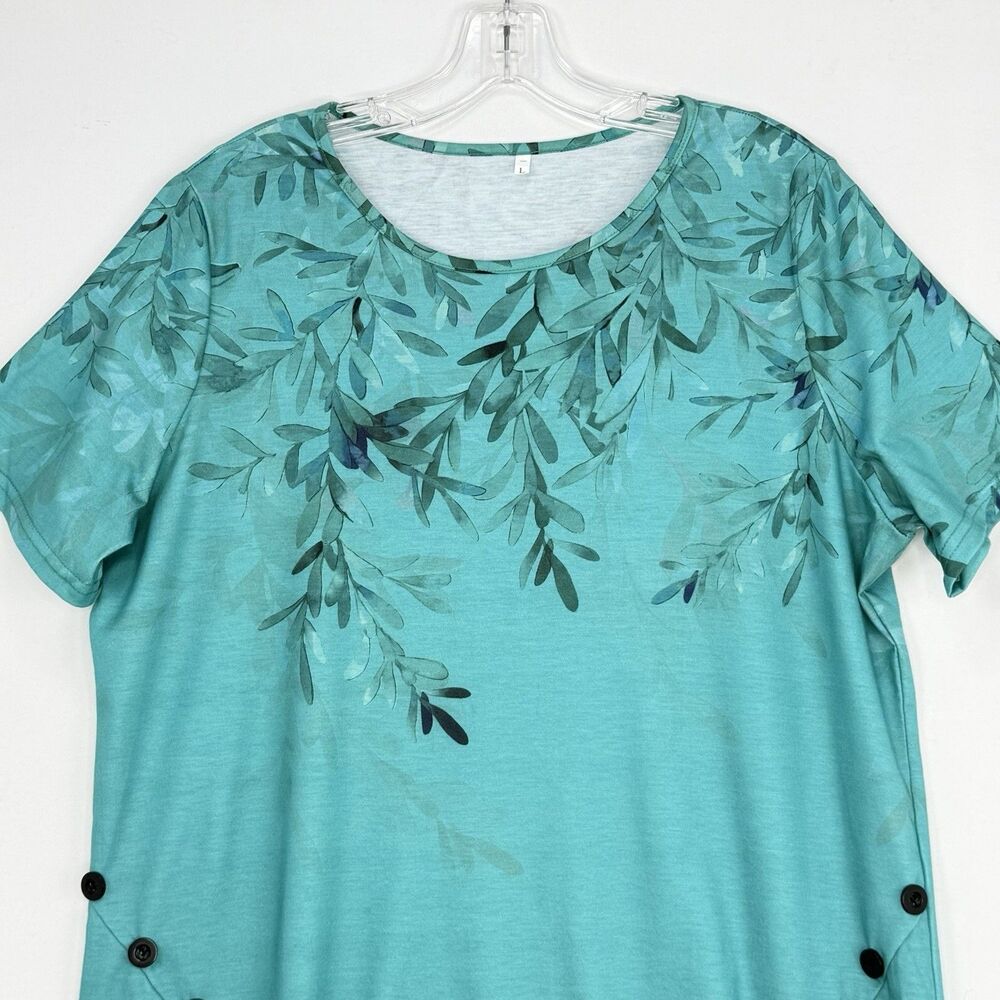 Just Fashion Women’s Large Green Summer Tops Round Neck Side Buttons - Picture 4 of 11